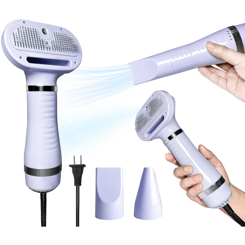 Spray Cat Brush for Shedding Pet Hair Dryer with Slicker Brush – Home Grooming Furry Portable Drying Blower for Short Straight Hair Cat – 3 in 1 Cleaning Brush for Cats and Dogs (PURPLE) PURPLE