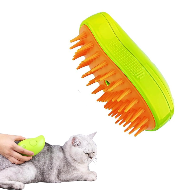 Steamy Cat 3-in-1 Self-Cleaning Cat Grooming Brush – Steamy Massage for Removing Tangled and Loose Hair (Green) green