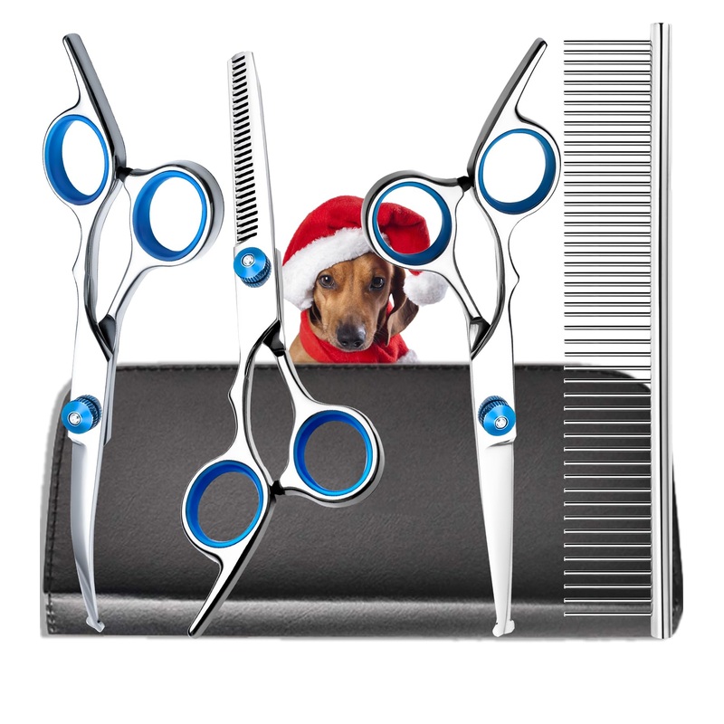 SUMFREY Dog Grooming Scissors with Safety Round TipsProfessional 5 in 1 Dog Grooming Kit Dog Scissors for Grooming Sharp and Durable, DGS001
