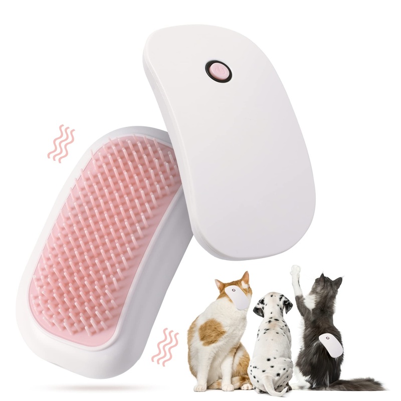 2 Packs Electric Massage Pet Hair Brushes, Hand-Held Portable Vibration Brushes, Remove Loose Hair of Cats and Dogs, TPE Soft Tooth Comb, Suitable for Pet Massage and Play Toys-Pink Pink