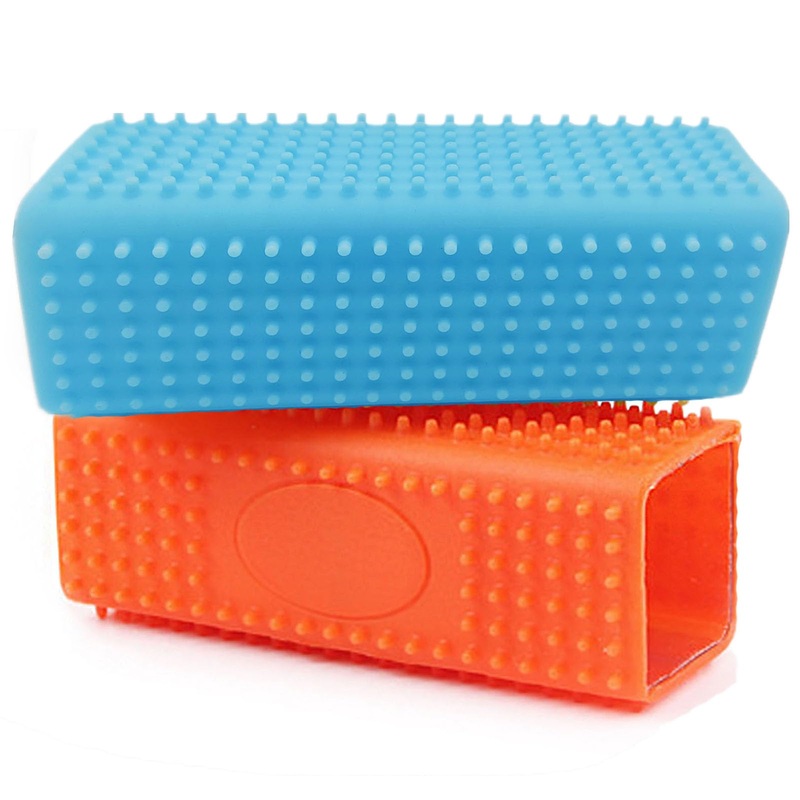 2 Pieces Pet Dog Cat Hair Remover, Block Roller Cleaner, Hollow Silicone Cleaner Brush for Sofa, Car Interiors, Furnishings, Carpets, Bedding or Any Fabric (Orange, Blue) A-blue and orange