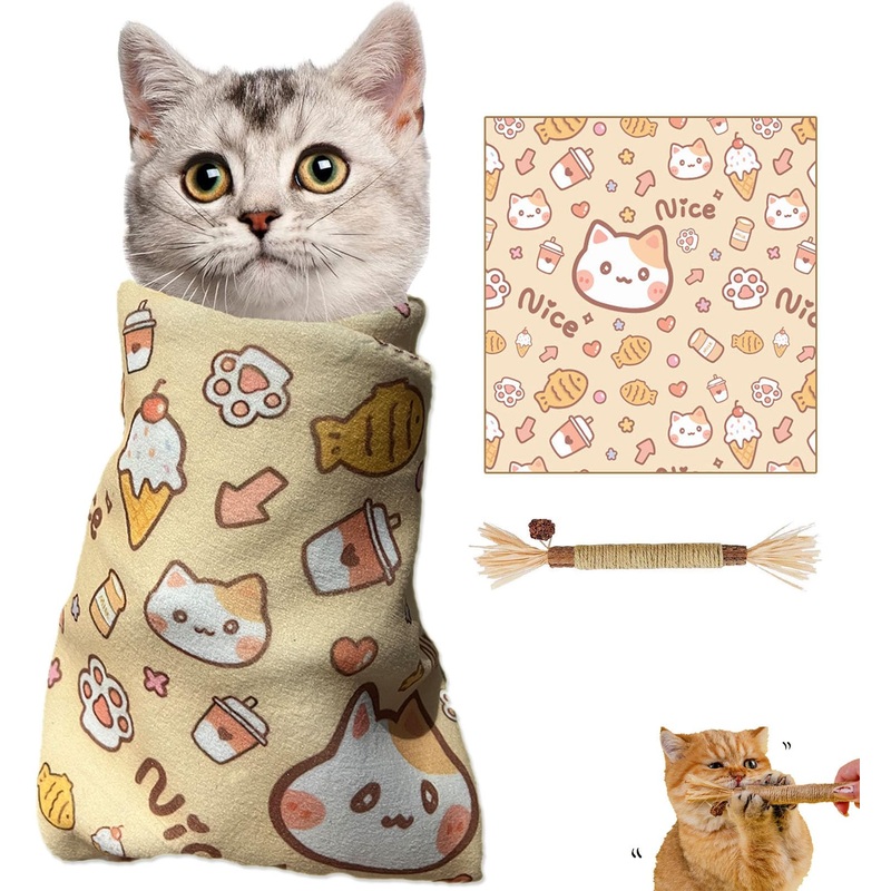 2025 New Cat Grooming Wrap, Self-Adherent, Anti-Bite, Anti-Scratch, Anti-Escape Calming Wrap for Medicine, Nail Clipping(75 * 75) L Orange