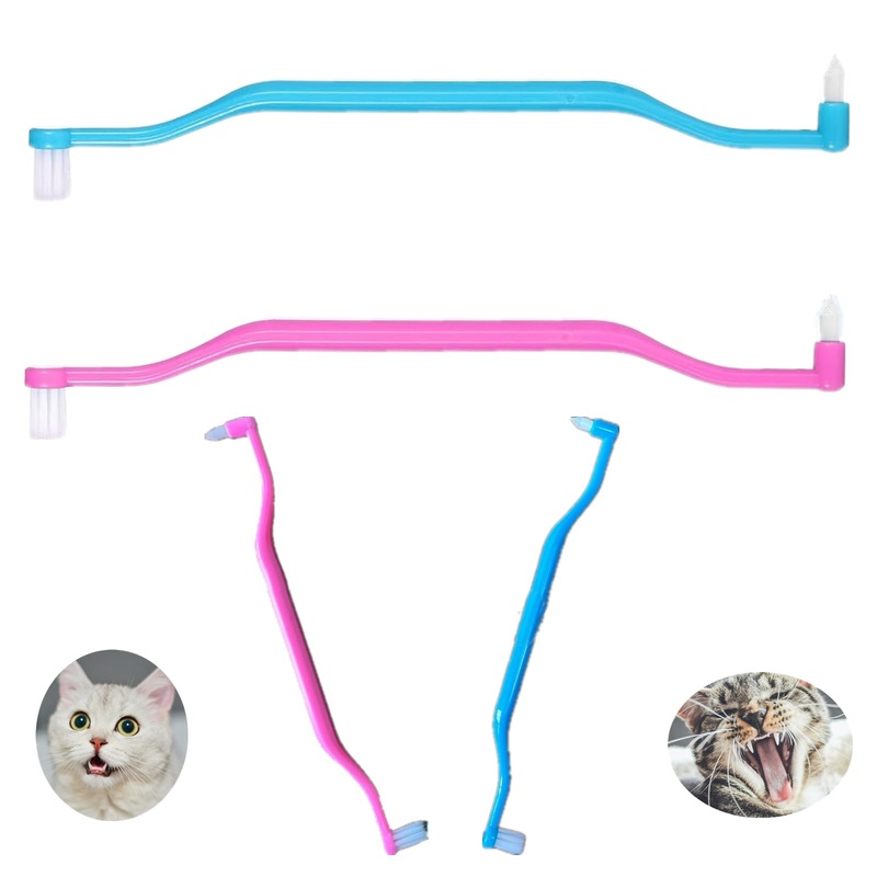 2Pcs Cats & Dogs Toothbrush and Toothpaste, Puppy Kitten Toothbrush for Cat Teeth Cleaning with End Tuft Toothbrush and Micro Brush Head & Curved Handle Cat Dental Care Supplies