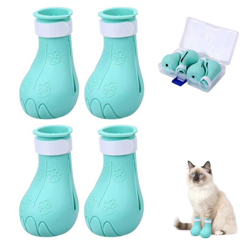 4 Pcs Silicone Cat Feet Claw Covers, Anti-Scratch Cat Nail Shoes Kitten Feet Paw Boots Cat Protector Caps to Prevent Scratching Pet Supplies for Bathing Shaving Grooming