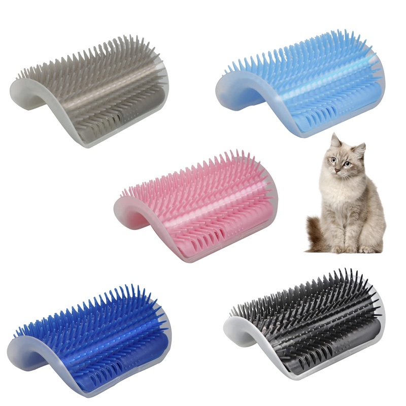 5Pack Self Groomer – Soft Face Massager with Catnip Pouch, Grooming Brushes for Indoor Cats, Comfort Rubbing Post Wall Corner Scratcher Comb for Long & Short Fur Multi-colored