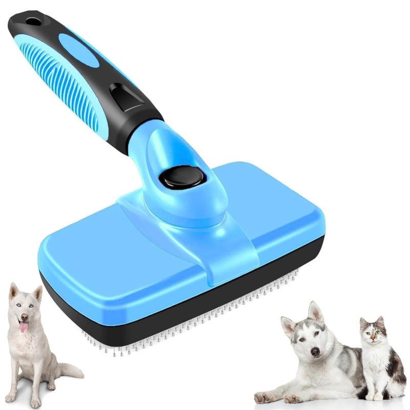 AINA Self-Cleaning Pet Grooming Brush | Pet Slicker Brush for Dogs & Cats Detangling & Fur Removal with Click Clean Button | Effective & Comfortable Pet Deshedding Brush, Perfect for Pet Grooming Small Light Blue