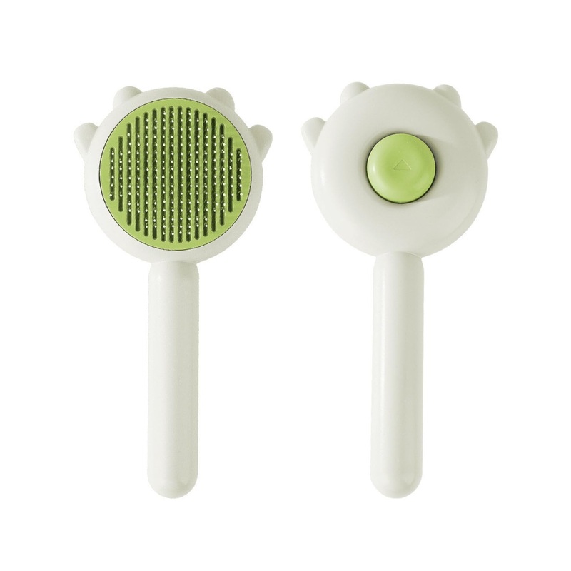Cat Brush, Gemnbo Cat Brush with Release Button, Dog Brush for Shedding Self Cleaning with 140 Bent Curved Massage Needles, Pet Grooming Kit for Cats and Dogs Green