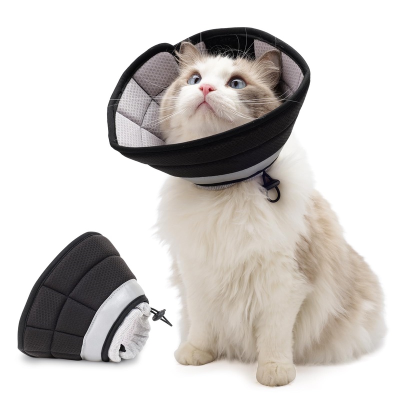 Cat Cone Collar Soft to Stop Licking, TORJOY Soft Cone for Cat After Surgery, Cat Recovery Elizabethan Collar for Small Large Cats, Cat Neck Cone for Kitten Adjustable Pet Recovery Collar for Cats, S Black