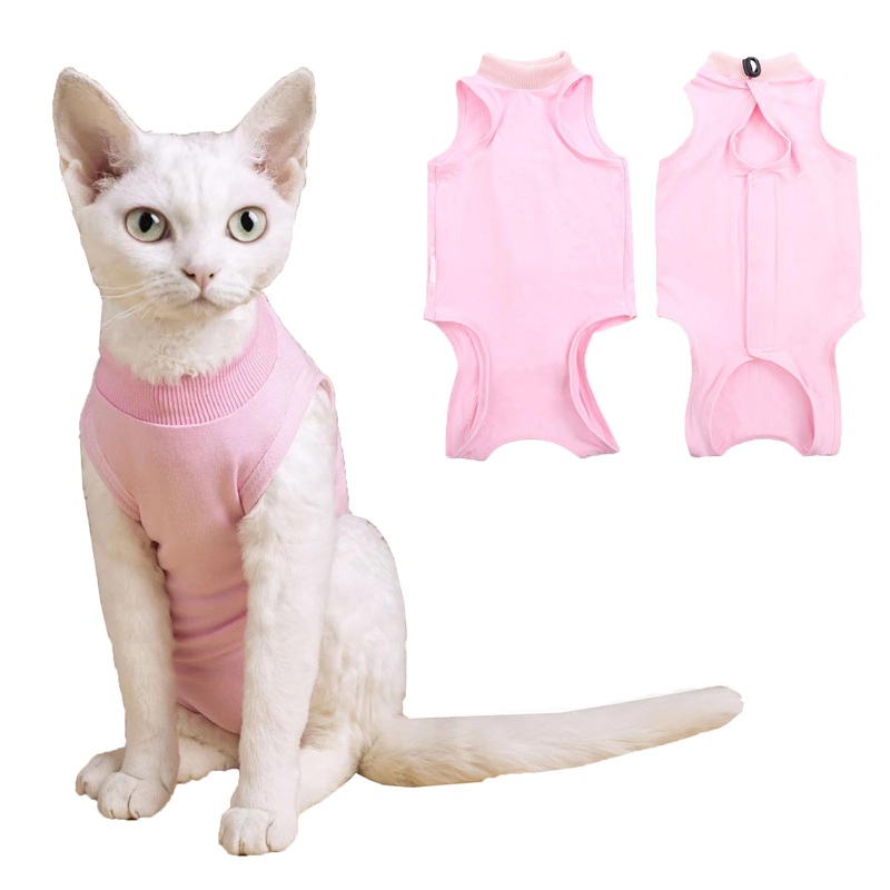 Cat Recovery Suit Cat Surgery Recovery Suit, Breathable Skin Anti Licking Suit,Skin Diseases Protection Collar Alternative Pet Body Suit for Puppy Kitten Neutered,Abdominal Wound Skin Damage,Weaning Large Pink