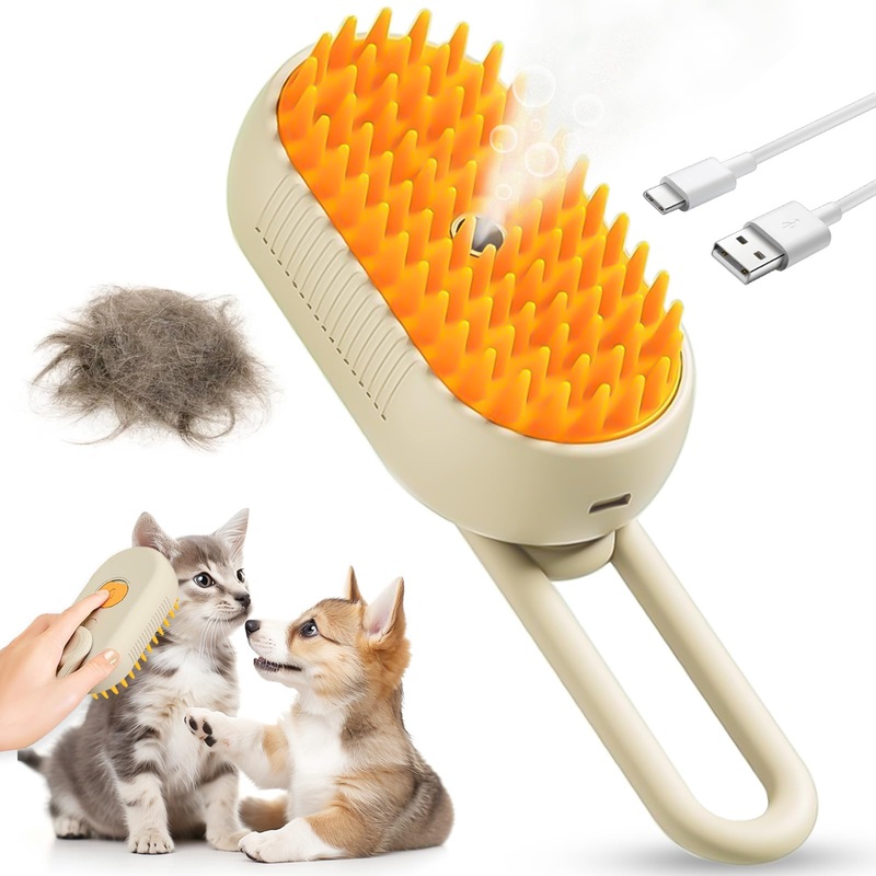 Cat Steam Brush, 4 in 1 Steam Brush for Cats Dogs, for Cleaning, Shedding, Massage & Combing, Rechargeable and Anti-Static,b02