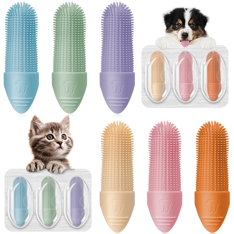 Dog Toothbrush, 6 Pack Dog Toothbrush Finger for Cats and Dogs, 360 Cleaning Dog Finger Toothbrush Small Breed with Individual Package, Soft and Durable Finger Toothbrush for Dogs