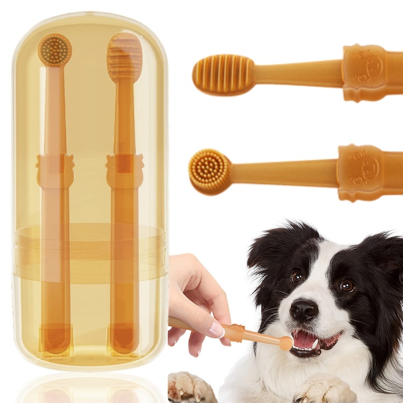 Dog Toothbrush, Pet Silicone Toothbrush Cat Tooth Brushing Kit with Storage Cup, 360 Doggie Kitten Toothbrush Tongue Cleaning Brush, Dental Care for Small Pets Ferret Dutch Pigs