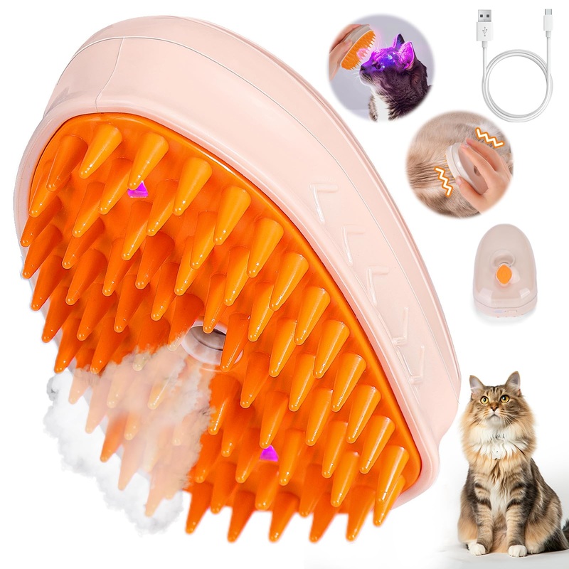 Mity rain Cat Steam Brush – 3 in 1 Spritz Defur Comb for Cats New Upradged Water Brush for Cats with Real steam, Wood’s Light, Massage Function, White