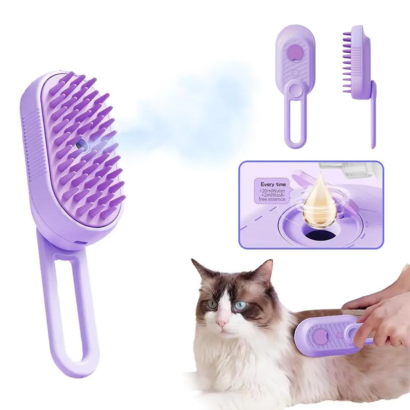 pedeo2024 new cat steam brush – pet care and beauty tool cat brush,cat hair removal steam brush farewell falling off to prevent static electricity (PURPLE) PURPLE