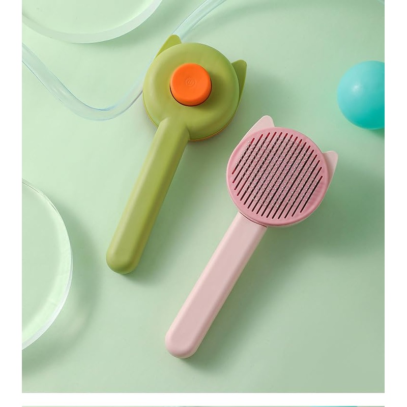 Pet Pampering Perfection: Dual-Color (Green & Pink) ABS & Stainless Steel Brush Set.