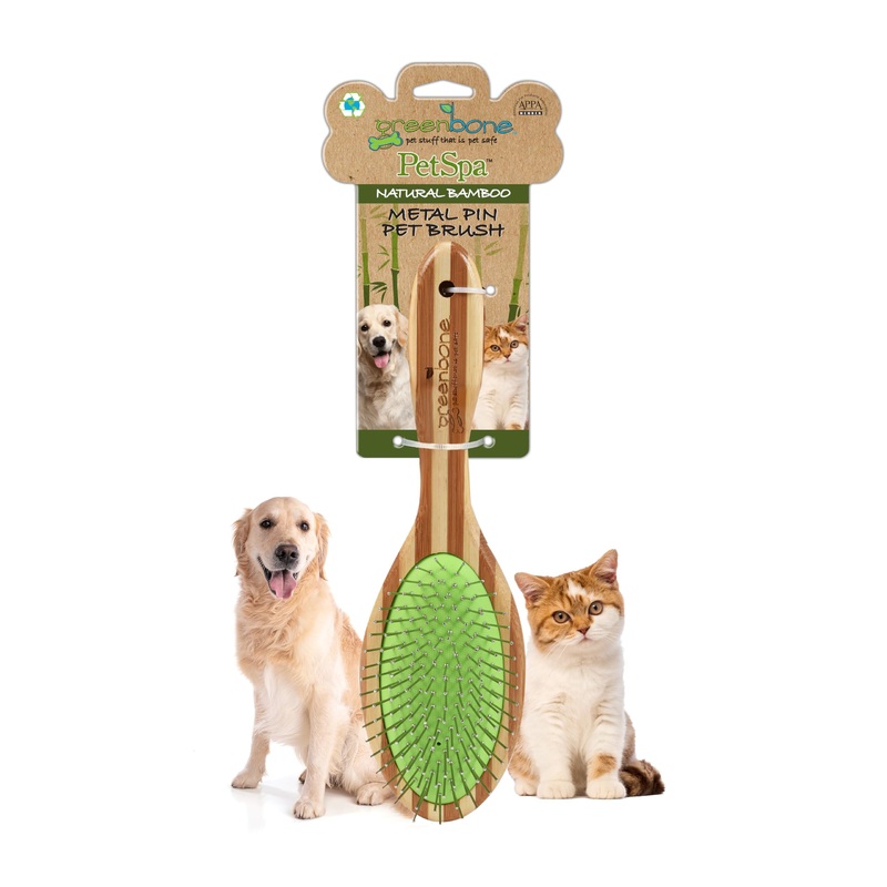 Pet Spa Metal Pin Brush – All-Natural Bamboo Pet Grooming Brush – Entirely Made from Sustainable Bamboo for Dogs & Cats