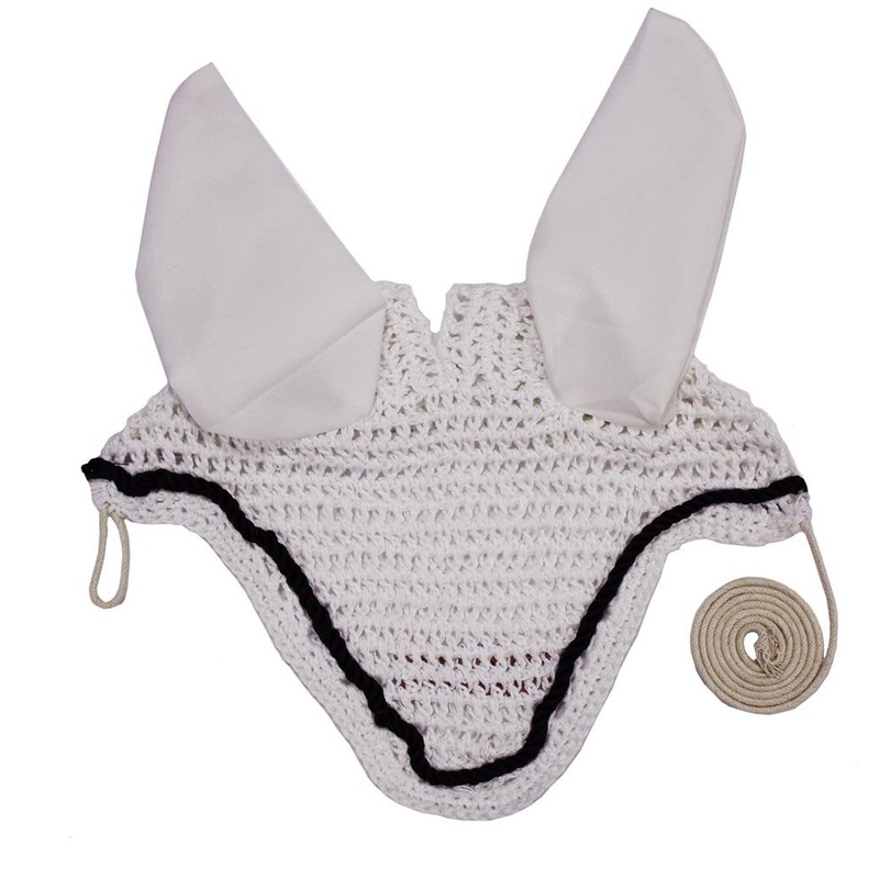 Pony Comfort Show Crochet Ear Net with Forelock Opening White/Black Trim