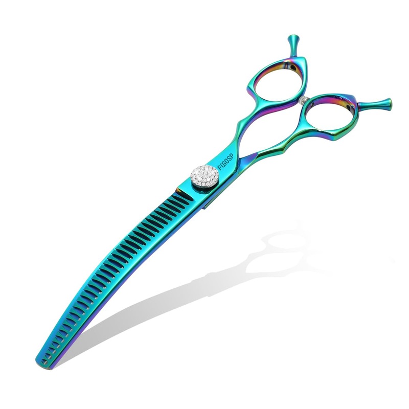 Professional Curved Thinning Shears Dog Grooming Scissors 7.5” Blue Green Curved Chunkers Shears for Grooming Large Dogs Pet 35 Teeth Japan 440C(Curved Chunkers,Turquoise) 7.5 in Curved Chunkers Turquoise
