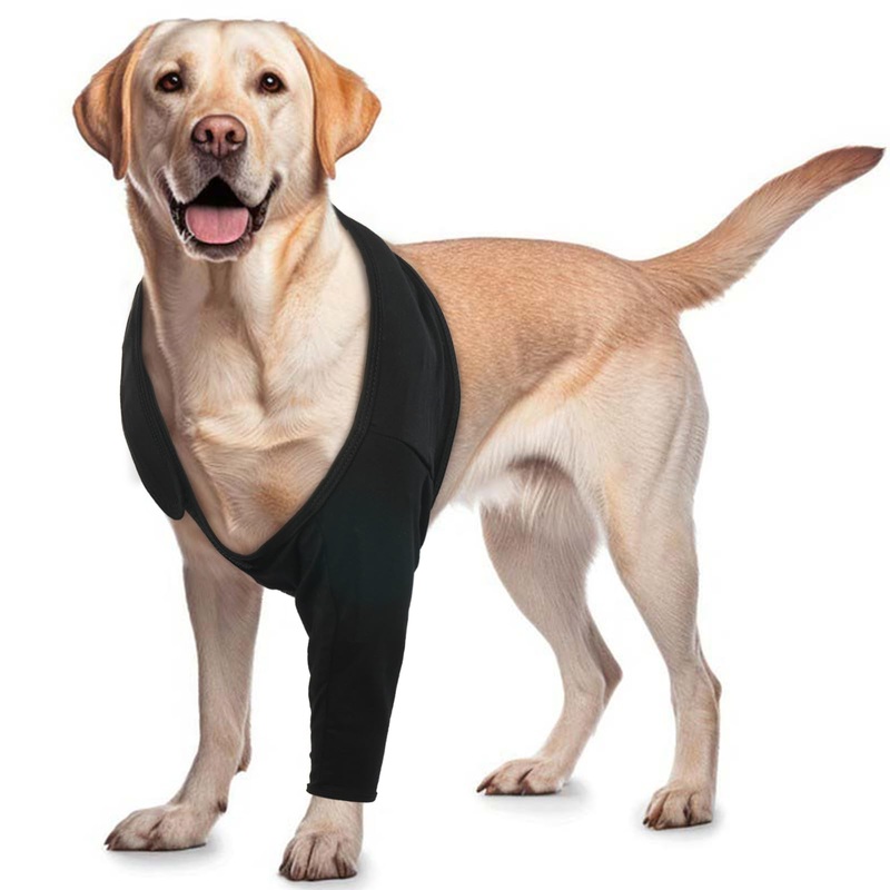 ROZKITCH Dog Surgery Recovery Sleeve Front Right Left Leg, Pet Prevent Licking Wound Elbow Brace Protector, Dog Recovery Suit Cone Collar Alternative for Sprain ACL CCL Arthritis Joint Care Black XL XL(Chest Girth:25.1″-33″)