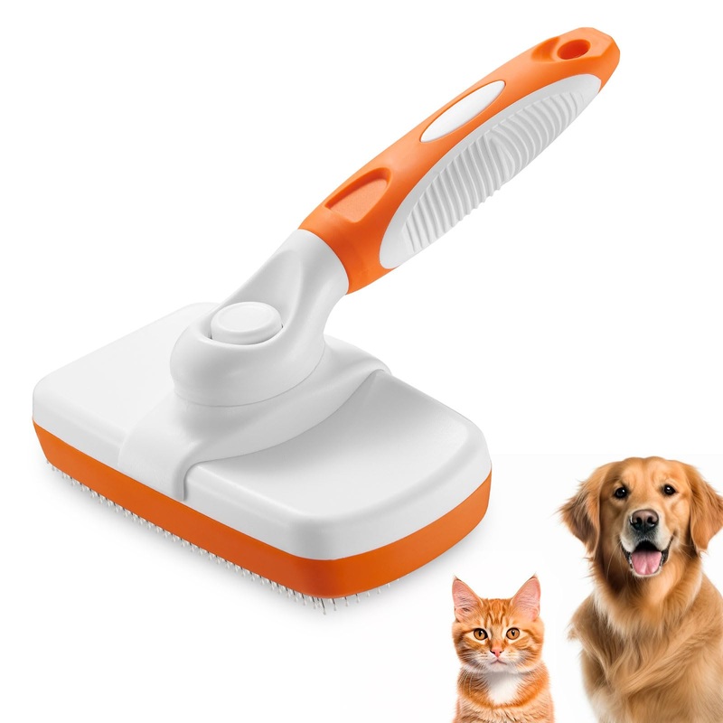 Self-Cleaning Slicker Brush for Dogs and Cats – Removes Loose Hair and Pet Fur (Large, Orange) Large