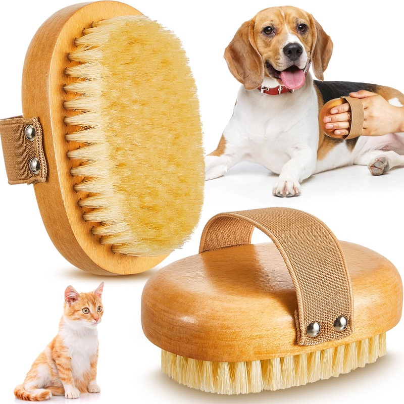 Suclain 2 Pcs Soft Dog Brush Boar Bristle Pet Brush for Short Haired Dogs and Cats with Band, Reduce Shedding, Dog Brush Reduces Stress and Easy to Hold on Your Wrist, Ideal Grooming Supplies