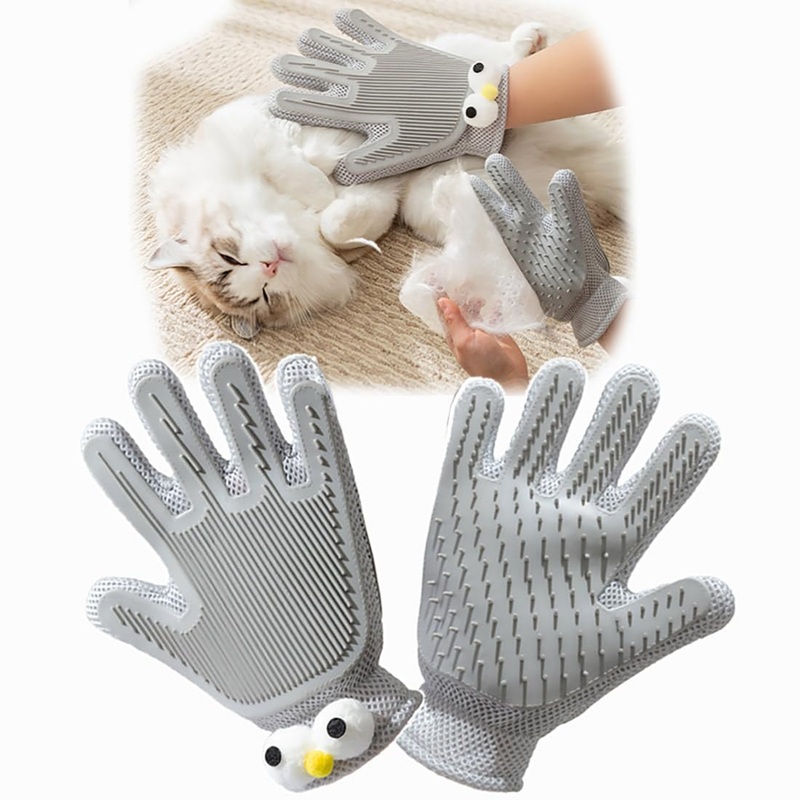 2 in 1 Pet Grooming Gloves for Dogs & Cats, Pet Fur Remover Glove, Grooming Brush for Shedding, Massage, Hair Remover Mitt, Fur Cleaner for Couch, Clothes,Carpet -1 Piece (Gray) Gray