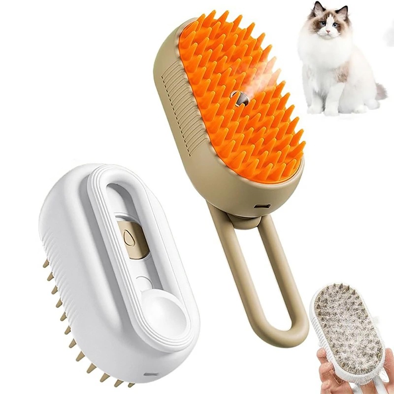 3 in 1 Cat Steam Brush for Shedding, Portable Anti-Static Grooming Comb for Cats & Dogs, Steam Misting Water Brush, Self-Cleaning Pet Hair Remover, Indoor Cat Spray Brushes for Cats & Dogs Brown