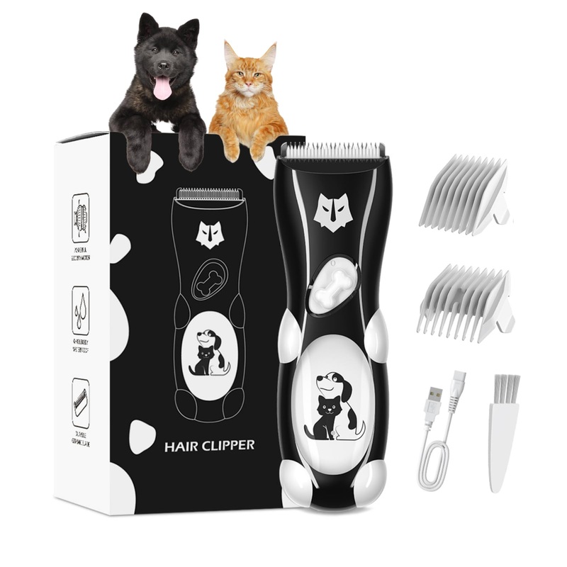 Black Dog Cat Clippers – Professional Cordless Grooming Tools for Thick Coats – Low Noise Pet Hair Trimmer Kit with 5 Accessories