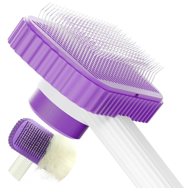 Cat brush, Cat Brush for Long or Short Haired Cats, Remove Loose Fur and Mats, Rounded Pins Reduces Painful Pulling, Not for Tangle and Curly Fur, Purple