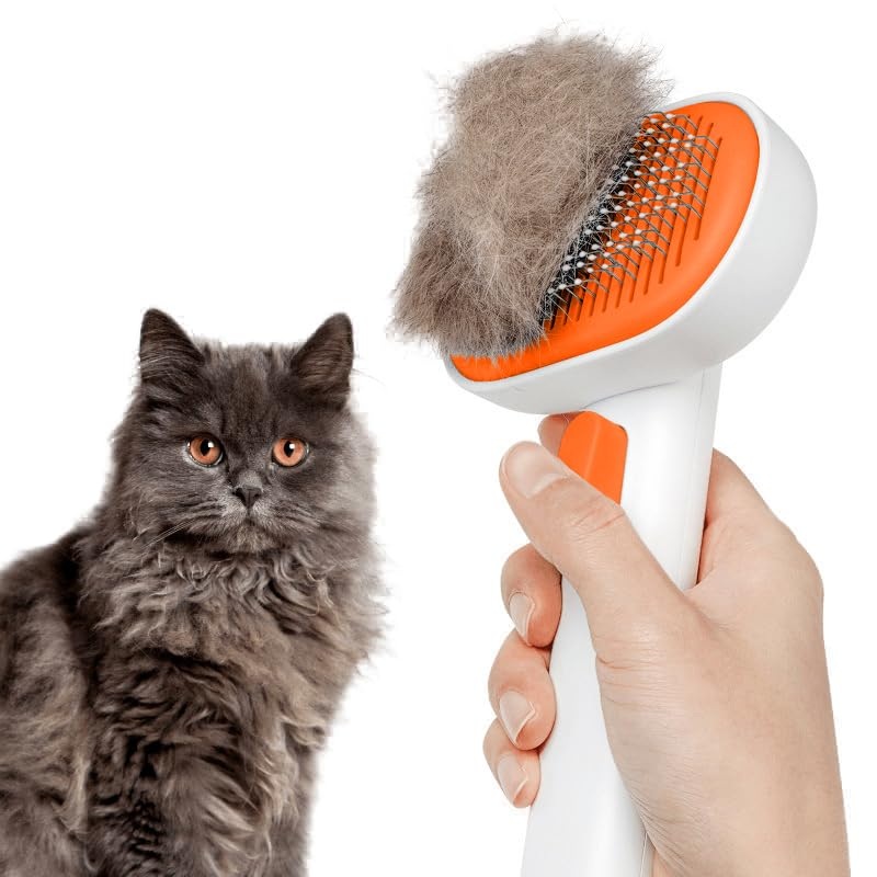 Cat Brush, Cat Comb for Grooming-Deshedding Brush, Cat Massager with Soft Silicone Bristles, Clean Cat Brush for Long Haired Cats and Short Haired Cats, Removes Loose Fur and Tangles, White