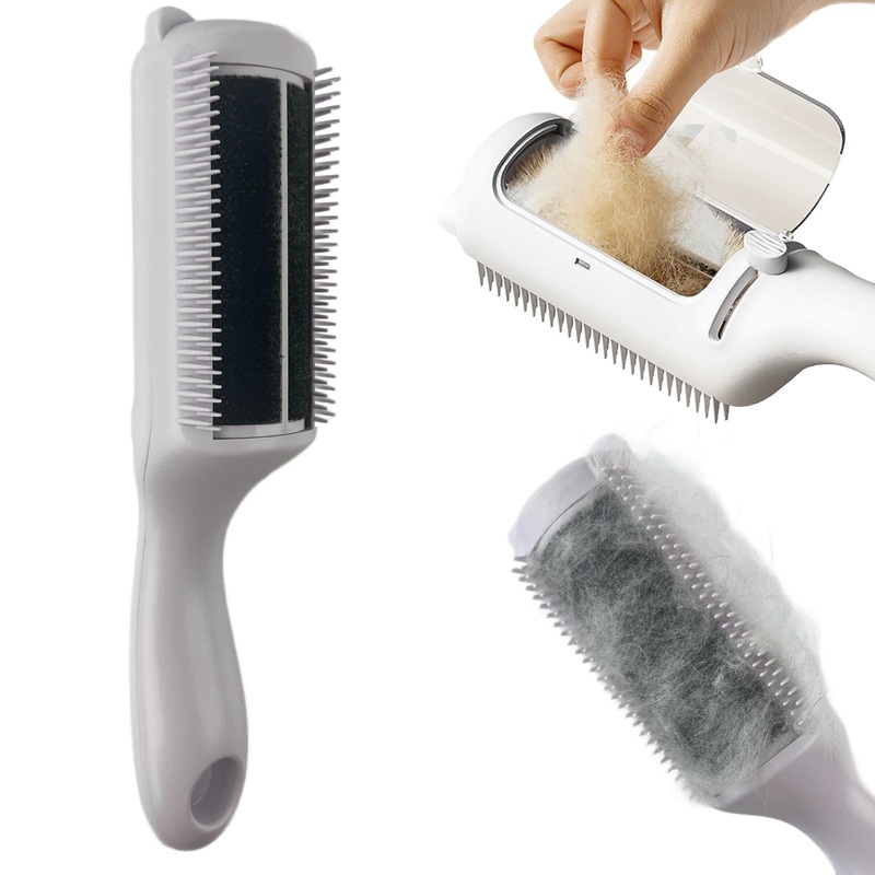 Cat Brush Pet Dry Cleaning Brush Cat Self Sticky Brush for Shedding and Grooming Long Short Hair Removal Comb with Recycling Box for Kitten Dog Rabbit Massage Roller Removes Loose Fur (White) White