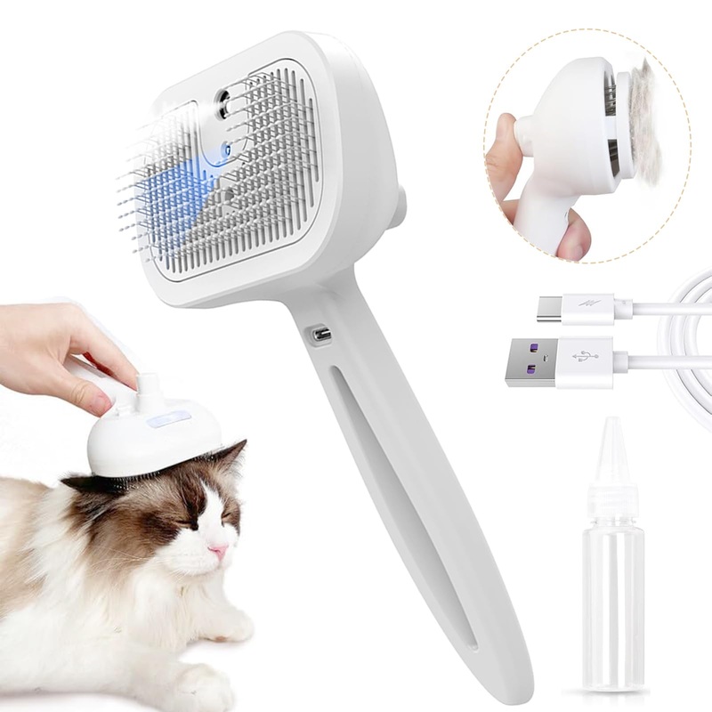 Cat Brush with Release Button,Spray Cat Hair Brush for Pet Hair Removal,Anti-Static Cat Brush with Steam,Self-Cleaning Pet Steam Brush for Cats And Dogs