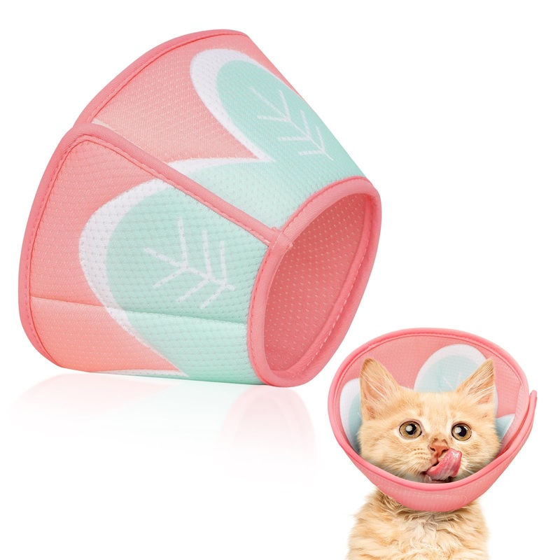 Cat Cone, Cat Cone Collar Soft to Stop Licking Scratching, Elizabeth Collars for Cats, Cones for Cats After Surgery for Healing, Cat Recovery Collar with Flower Pattern (Pink, L-(Neck:11-14″)) L-(Neck:11-14″) Pink