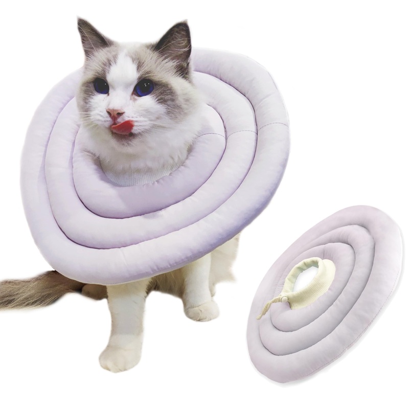 Cat Cone Collar Soft (M Size), Cat Donut/Cat Cones to Stop Licking, Comfy Soft Recovery Collar for Cats/Kitten After Surgery, e-Collar/Elizabethan Collar Light Purple-M Size