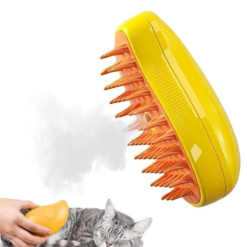| Cat steam brush for shedding | 3-in-1 Steam brush for cats to remove loose hairs and reduce your cat’s stress Yellow