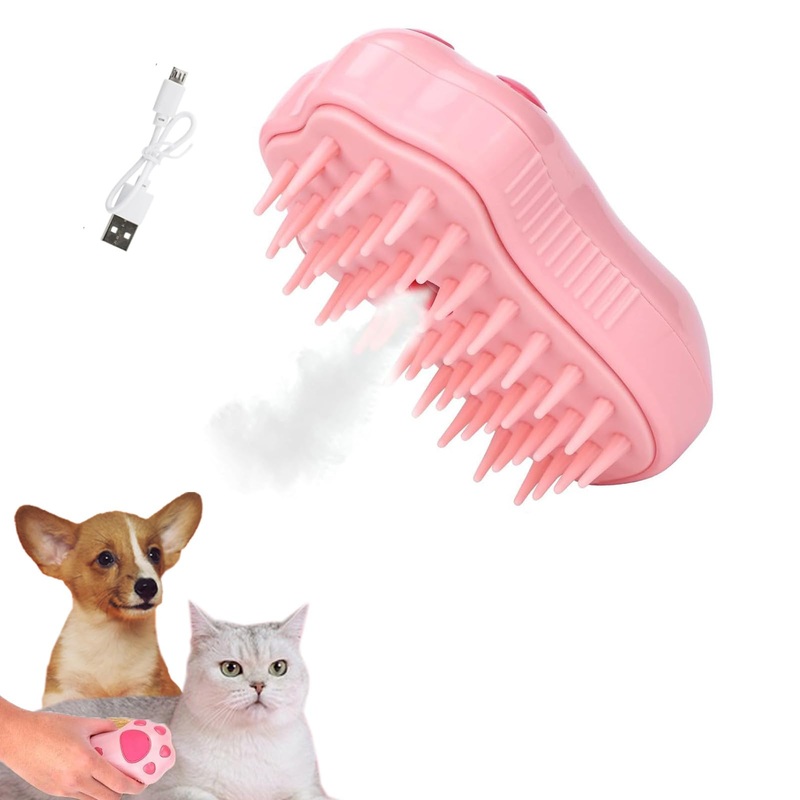 Cat Steam Brush – New 3-in-1 Rechargeable Self-Cleaning for Shedding, Massage & Hair Cleaning, Cat Brush with Steam Suitable for All Cats & Dogs(Pink) Pink