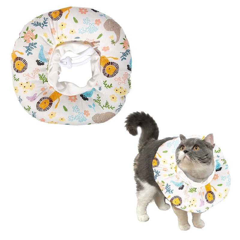 Coffea Adjustable Cat Cone Collar Soft, Cute Cat Recovery Collar, Surgery Recovery Elizabethan Collars for Cat and Kitten (White, M) White