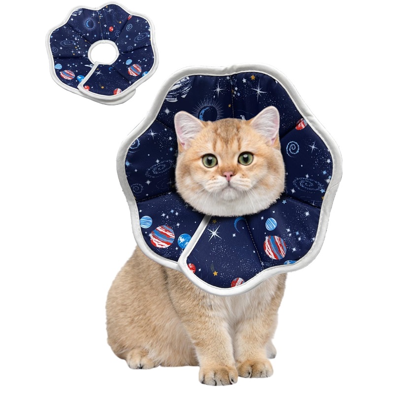 Cute,Soft Cat Recovery Collar,Adjustable Pet Cat Cone Collar,Pet Neck Donut Protective Recovery Cone for Cat-Comfortable Lightweight Elizabethan Collar for Kitten Prevent from Lick Wound L (Neck:9.84-13.38in) Blue