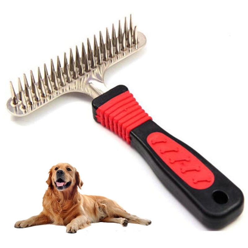 Dog Comb  Stainless Steel Deshedding and Dematting Undercoat Rake Knot Out for Dogs, Cats, Rabbits, Any Long Haired Breed Pets – Undercoat Rake Design