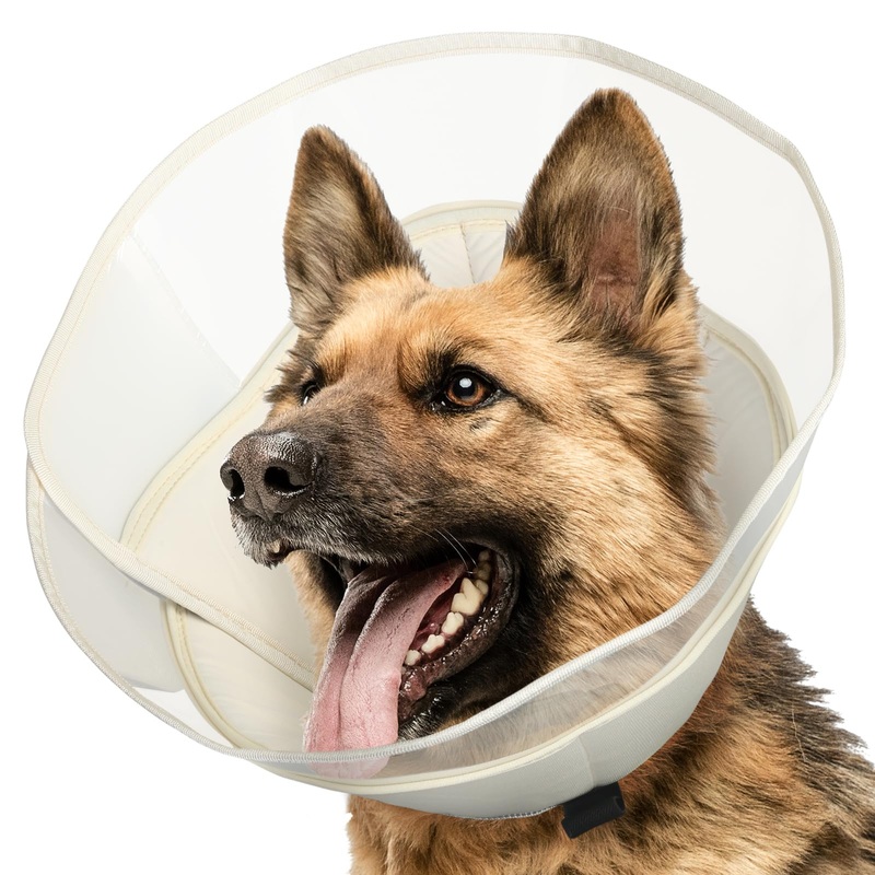 Dog Cone, Soft Cones for Dogs After Surgery, Comfortable Dog Cone Collar, Protective Cone for Dogs to Stop Licking, Adjustable Large Dog Cones for Large Dogs, Beige, L(Neck: 15.5″-17.8) L (Neck: 15.5″-17.8)