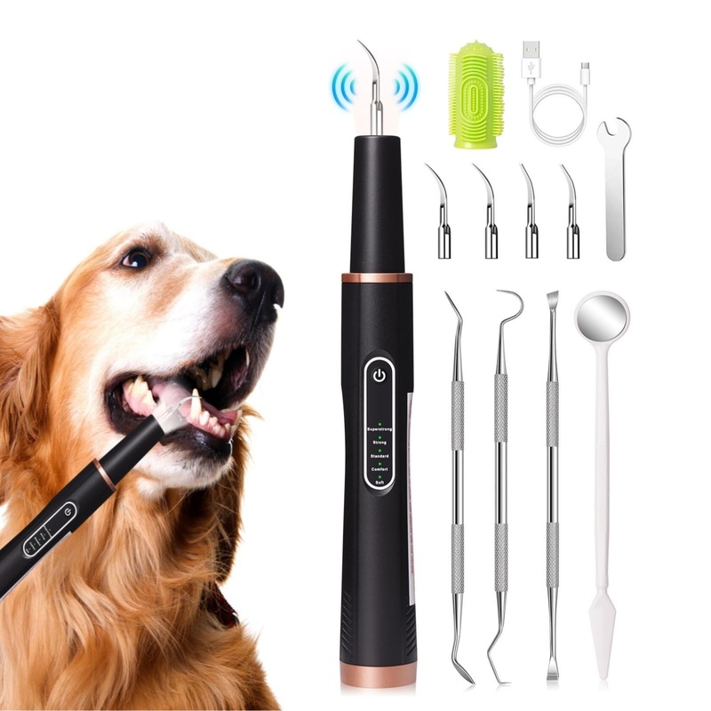 Dog Tartar and Plaque Remover for Teeth,Sonic Tooth Cleaner for Dogs,Dental Tools Set Dog Teeth Cleaning Kit 5 Cleaning Options Available,Dog Tooth Plaque Remover with LED Light – Black