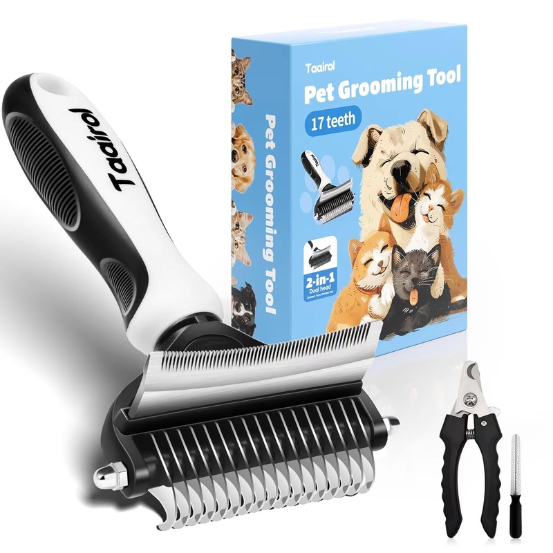 Extra Wide Undercoat Rake for Dogs and Cats, Pet Grooming Brush with Nail Clipper to Remove Loose Fur, Professional Dematting & Deshedding Comb for Tangled Hair (Medium) Medium