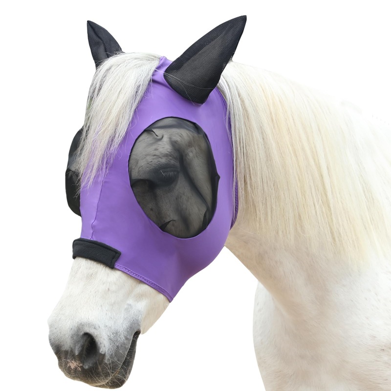 Horse Fly Mask, Fly Masks for Horses with Ears, Super Comfort & Stretchy Fitting Lycra Equine Fly Mask Violet Full Violet(A)