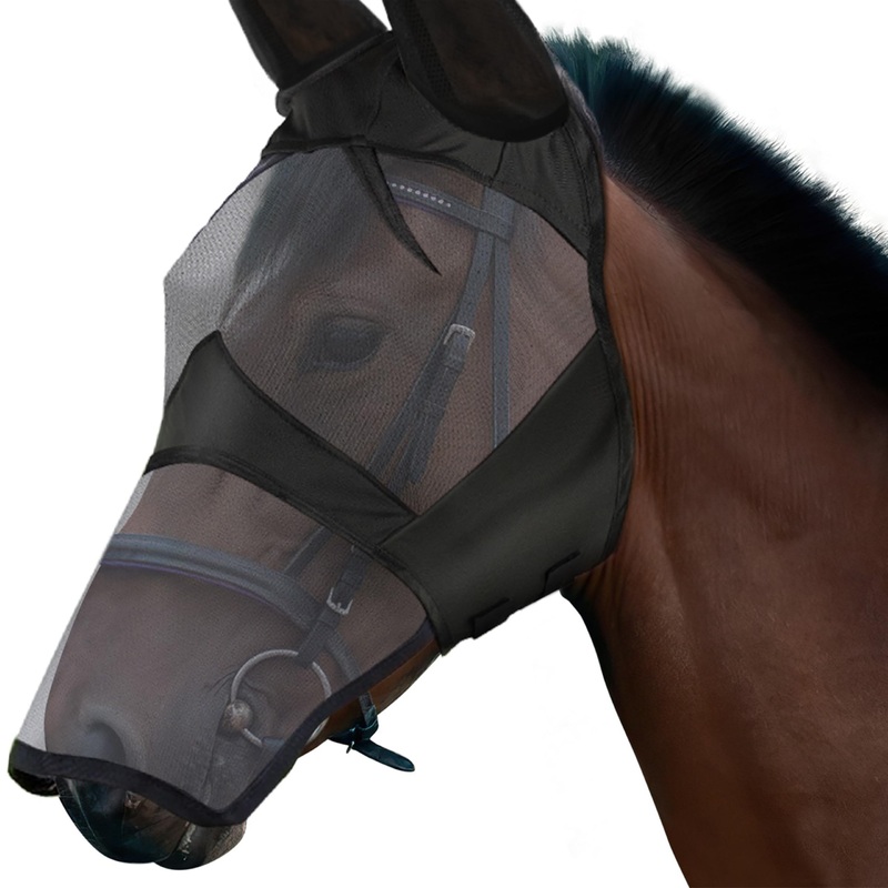 Horse Fly Mask Half Face with Ears, Full Face UV Protection for Horses, Breathable Fine Mesh Equine Fly Mask, M-Cob
