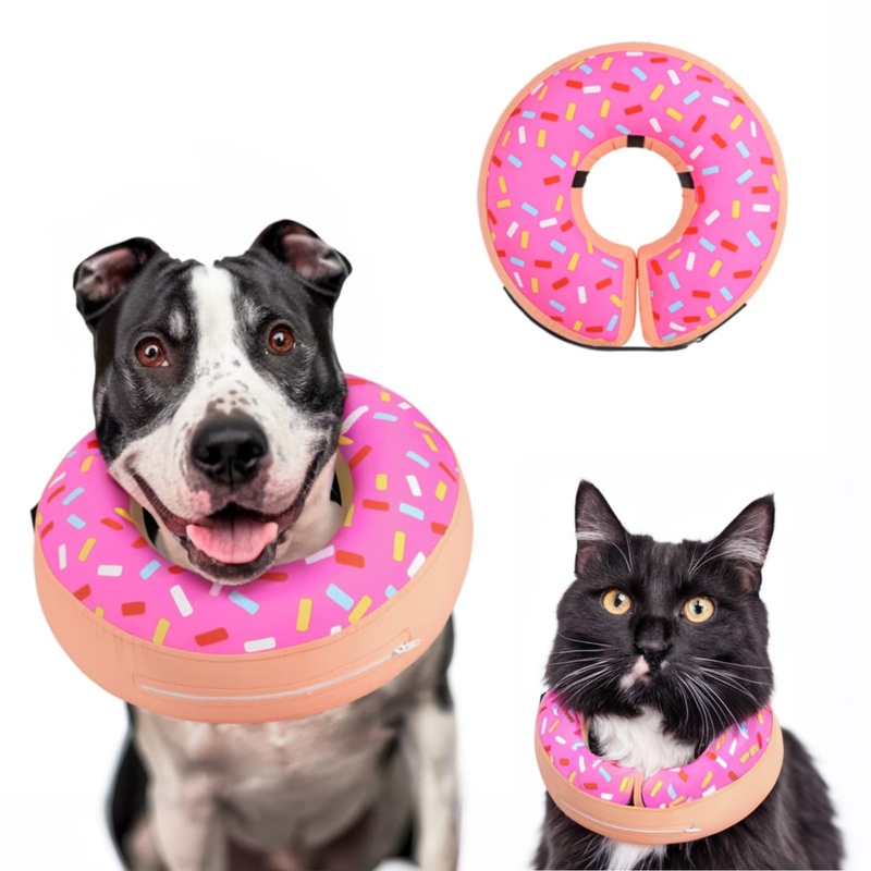 Inflatable Dog Cone Collar Alternative After Surgery for Small Medium Large Pet, Soft and Adjustable Dog Neck Donut Collar Recovery E Collar to Prevent Biting Licking Scratching Pink+pump MNeck 8″-11″