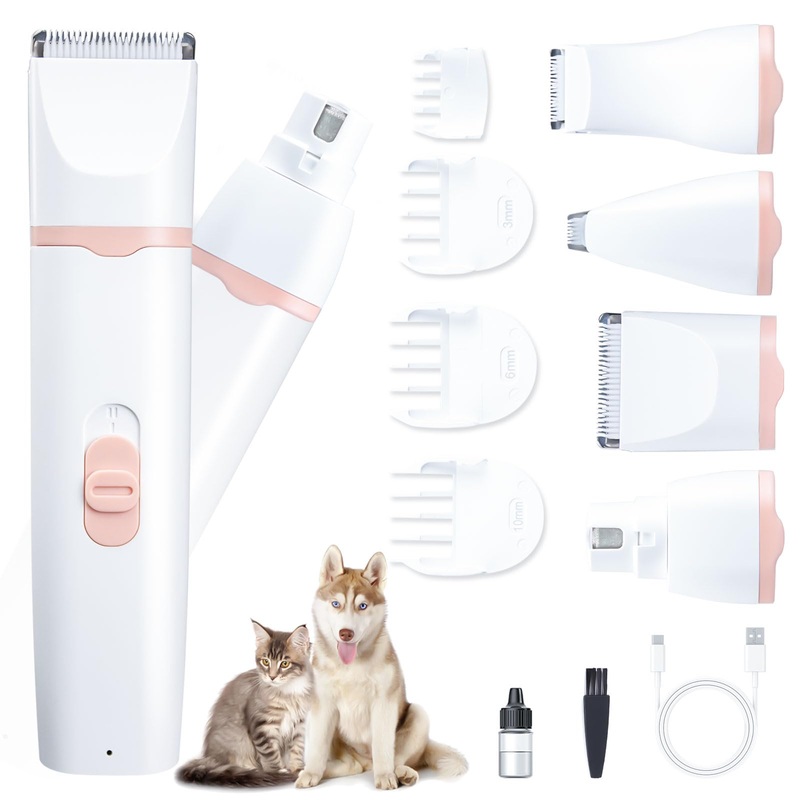 KIKETECH Dog Clippers for Grooming – Cordless Pet Nail Grinder for Small Dog Cat Rabbit Grooming Supplies, Low Noise Dog Clippers for Trimming Hair on Paws, Eyes, Ears, Face, Rump, PinkRose