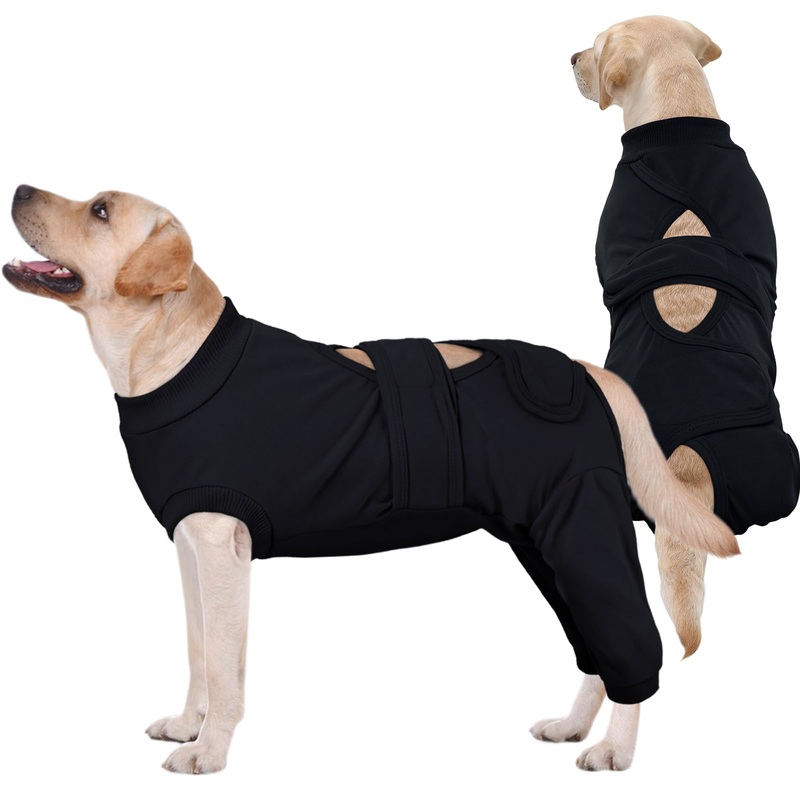 Kuoser Dog Surgery Suit Female Spay, Male Dog Recovery Sleeve Back Leg, Thigh Wound Protective Recovery Suit for Dogs, Dog Rear Leg Sleeve to Stop Licking, Pet Surgical Suit Puppy Onesie Bodysuit L Black