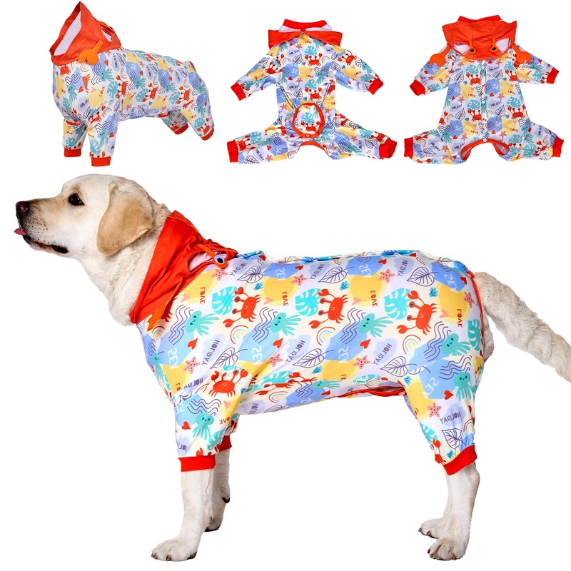 LovinPet Dog Recovery Suit for Large Medium Dogs – Dog Bodysuit for Abdominal Wound After Surgery Anti Licking Abdominal Wound Surgical Clothes Post-Operative Vest E-Collar Alternative,Crab,Red,XL XL Red collar/Blue