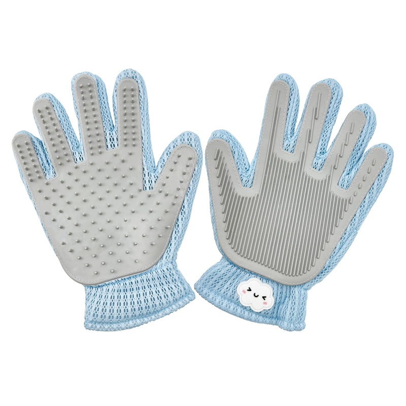 Pet Grooming Glove Gentle Silicone Massging Deshedding Bath Mitt Hair Remover Brush for Cats, Dogs, Rabbits, Hair Removal Tool for Carpet, Couch, Clothes (Blue) Blue