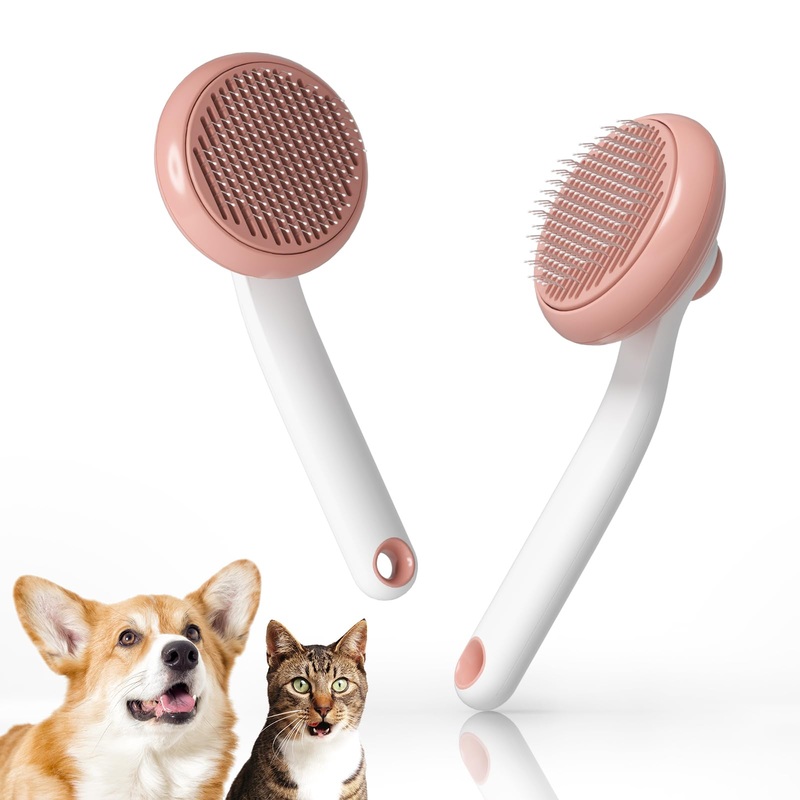 Pet Grooming Self-Cleaning Slicker Brush for Cats & Dogs, Effortlessly Removes Tangles, Loose Undercoat and Mats (Pink, 2 Pack) Pink (2 Pack)